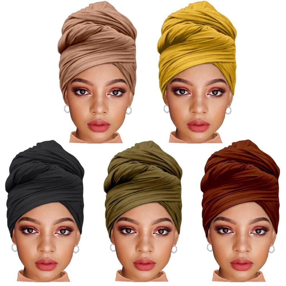 5 Pcs Solid Color Multicolor Stretch Hijab Scarves Long Head Wraps for Women